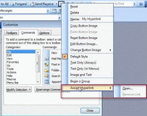 Create a hyperlink toolbar button in Outlook