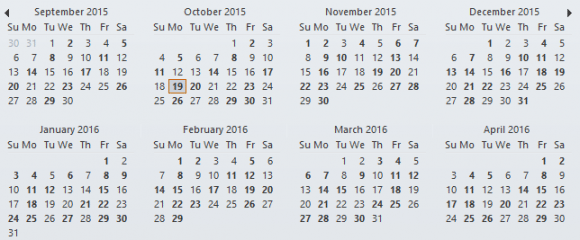 bolded dates on calendar