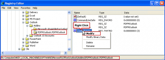 Edit the registry ot change the load behavior