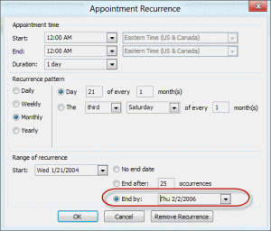 change the end date to end a recurring appointment