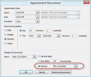 change-end-date change the end date to end a recurring appointment