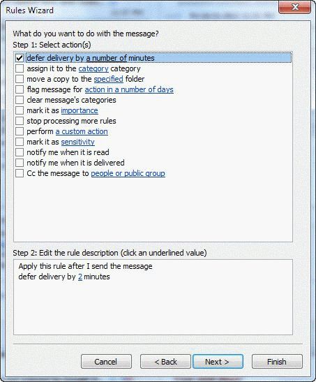 Create a rule to delay sending messages for a few minutes