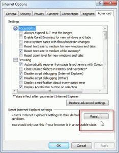 Reset IE's settings in Internet Options