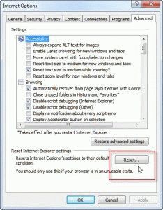 Reset IE's settings in Internet Options