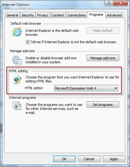 Set HTML editor in Internet Options dialog