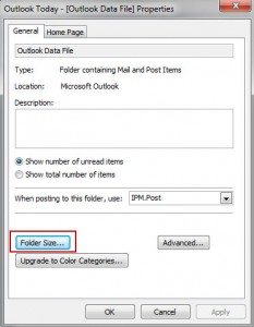 Click the folder size button to view a list of all folders and their sizes