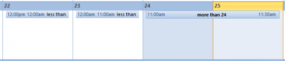 monthly view of appointments spanning more than 24 hours