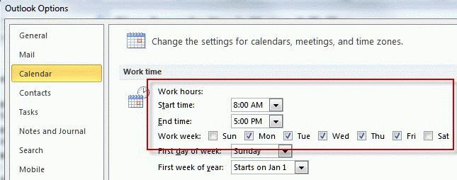 Flag reminders use Work week settings