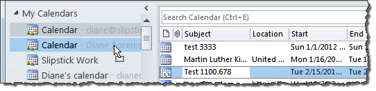 Use a list view to drag recurring appointments to a new calendar
