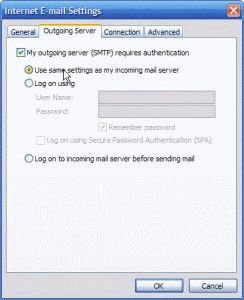 Outgoing server tab Outgoing server tab