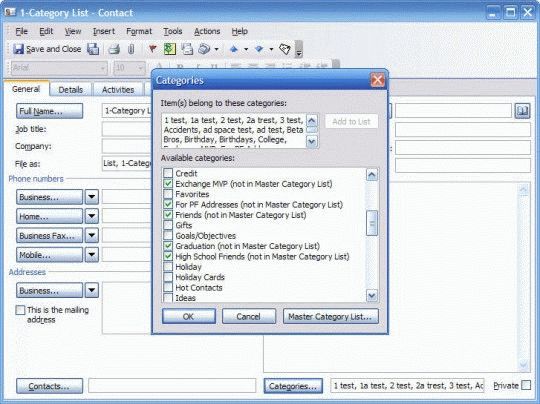 Outlook 2003 category dialog