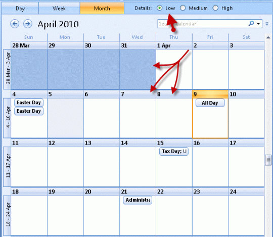 Low details in Outlook's calendar