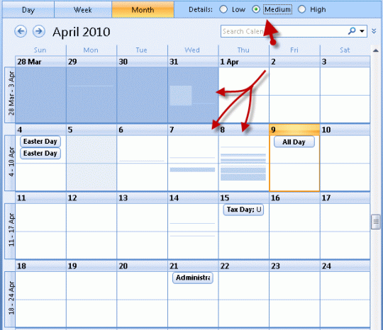 Outlook 2007 calendar details