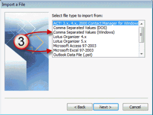 Choose the file type for import