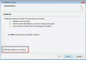 Select manual configure after Outlook automatically creates the account