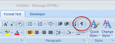paragraph in outlook 2007