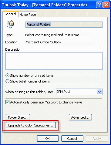 Upgrade to Outlook 2007 or 2010 Color categories