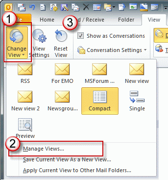 Find Outlook's Custom View Menu - Outlook Tips