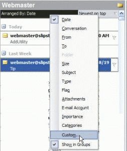 Outlook's view menu