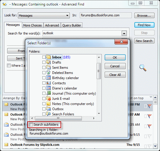 Advanced find Search in subfolders option