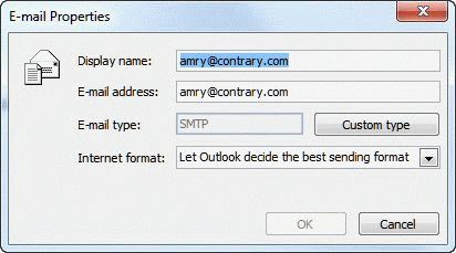 Outlook's Email address properties dialog