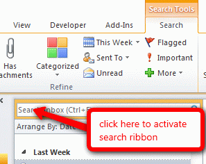 Click in the search field to activate the search ribbon