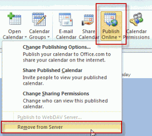 Outlook 2010 publish calendar options