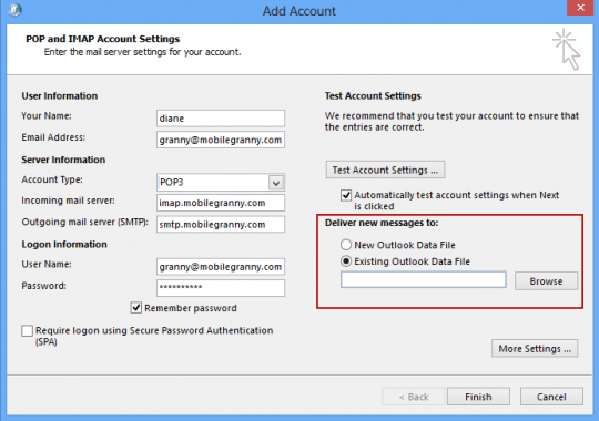 Select an existing pst