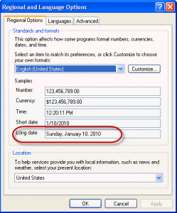 Long Date format setting in Control panel