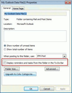 Enable Reminders and Task in other folders