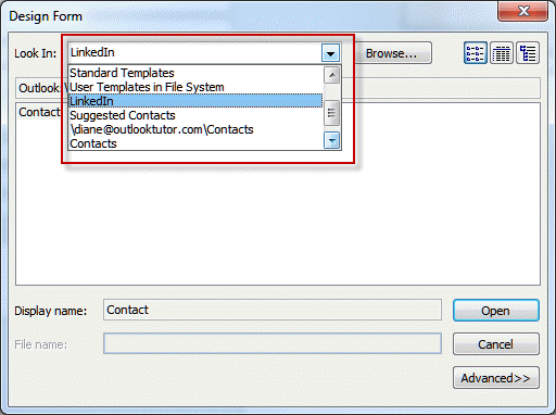 Clear the 'look in' folder list in choose form dialog