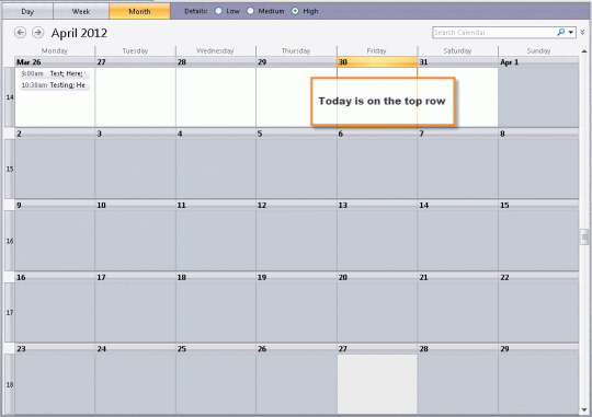 The week containing today is on the top row