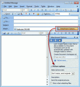 Attachment options pane in Outlook 2003