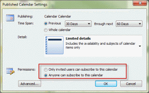 Change the Calendar publishing permissions