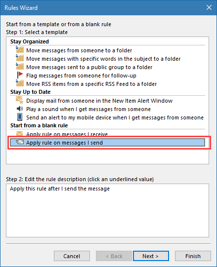 create a rule for messages you send
