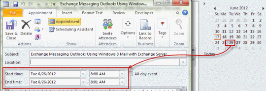 a one minute appointment is created using the navigation calendars