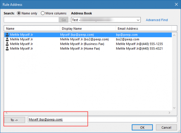 select a name from the address book