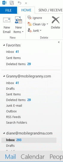 The folder list with a slightly larger font