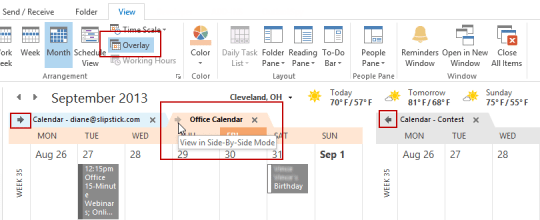 Mix calendars side-by-side and overlaid