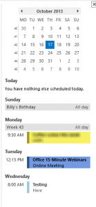 Calendar peek displays appointments on multiple days