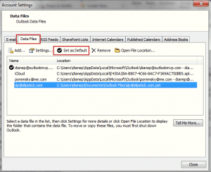 Change the default data file