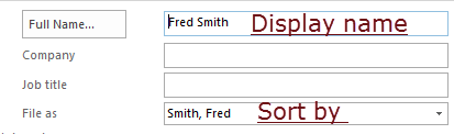 The file as field and full name fields control the display and sort orders