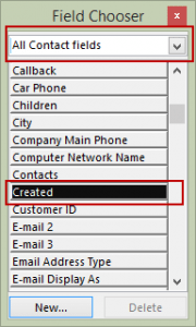 Select the Created field in the Field Chooser
