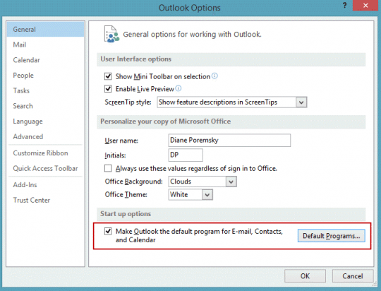 Make Outlook the default