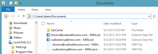 Ost files in a new location in Outlook 2013