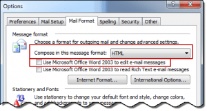 Outlook Mail Format options