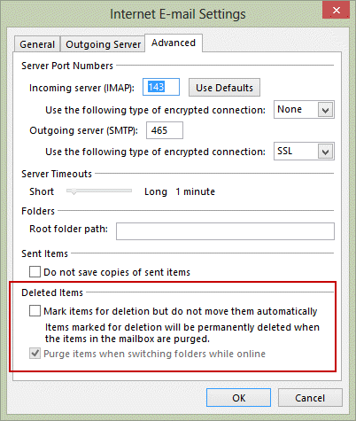 Outlook 2013's option for deleted items