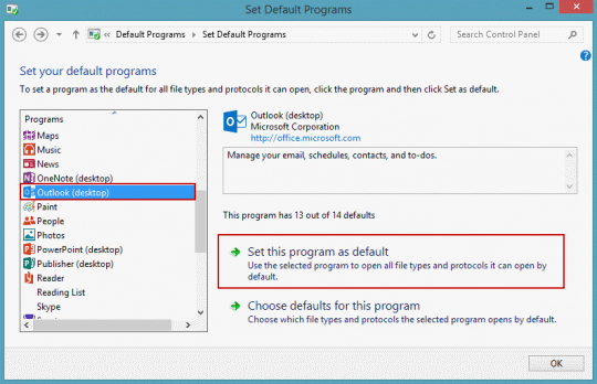 Set Outlook to have all defaults