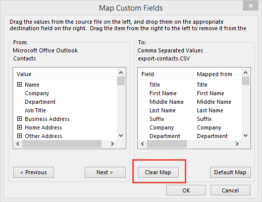 clear the default field mapping