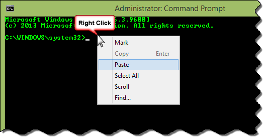 right click to paste the command